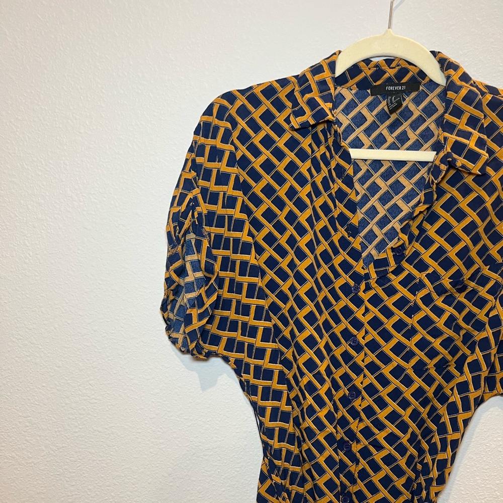 Forever 21 Blue and Mustard Short Dress Size M - Picture 3 of 13